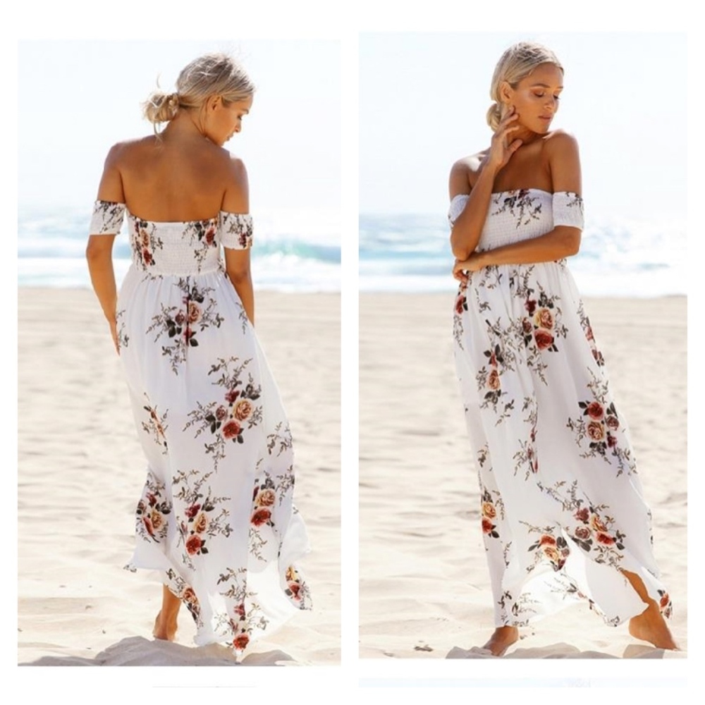 Floral Boho Off Shoulder Asymmetrical Dress - Picture 2 of 8